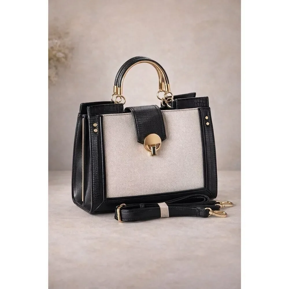 Faith Debenhams Black Croc Embossed Structured Satchel Crossbody Bag NEW